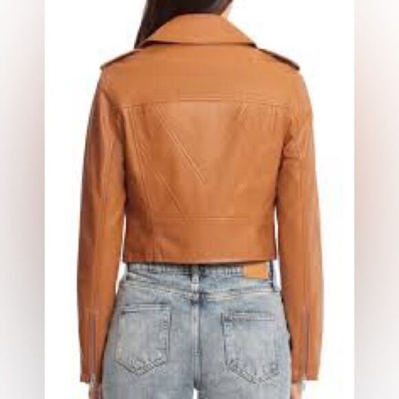 NWT * AVEC LES FILLES Vegan Leather Moto Biker Jacket in Camel - Size M - $174. - Picture 12 of 14
